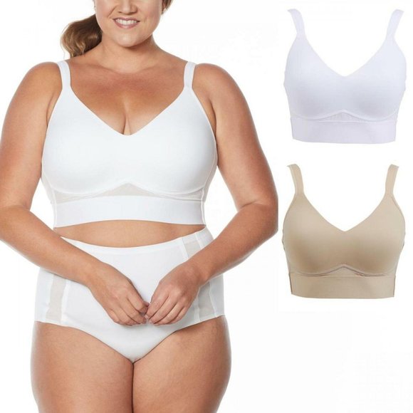 2 Pack Mesh Back Molded Cup Bras White Nude 1X - Picture 3 of 5